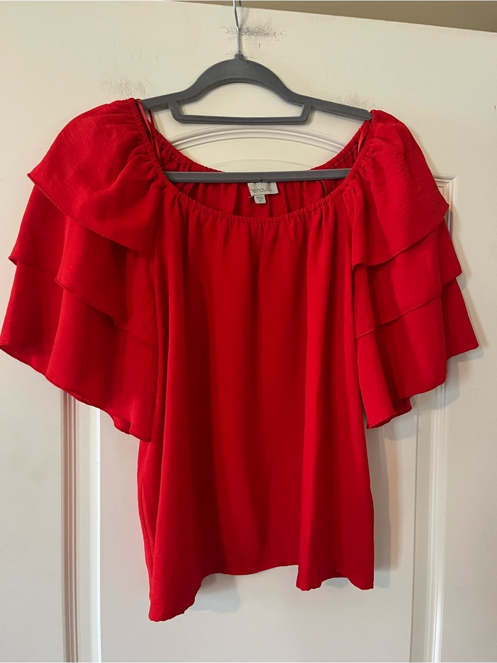 Chenault Designer Ruffle Layered Sleeve Vibrant Red Women's Blouse Small